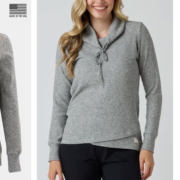 Straight Down Misty Top Sweater Grey Size S long sleeve waffle - Picture 3 of 10